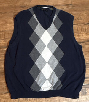 Axist Men's XL Argyle V-Neck Sleeveless Knit Sweater Vest Navy